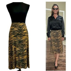 H&M tiger animal print flowy midi slip skirt Sz S pull-on